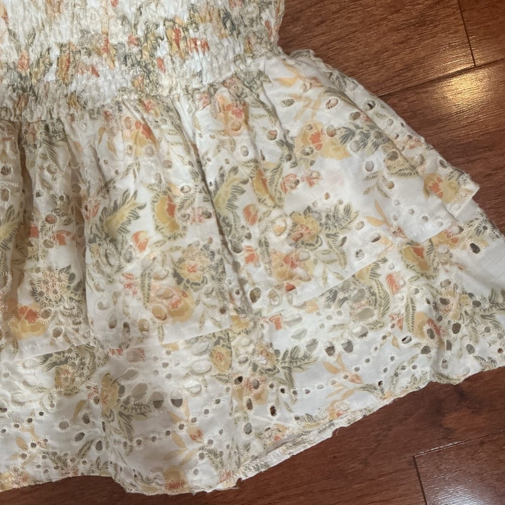 EN SAISON Eyelet Layered Ruffled Mini Skirt / Opposites Skirt Yellow Floral Sz M - Picture 2 of 5